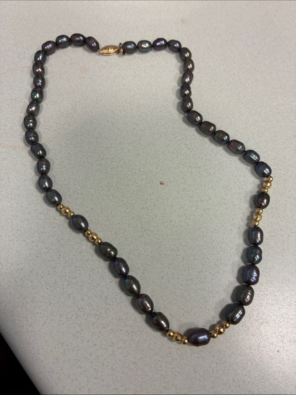 Cultured Dark Peacock Pearl Necklace with Gold Beads